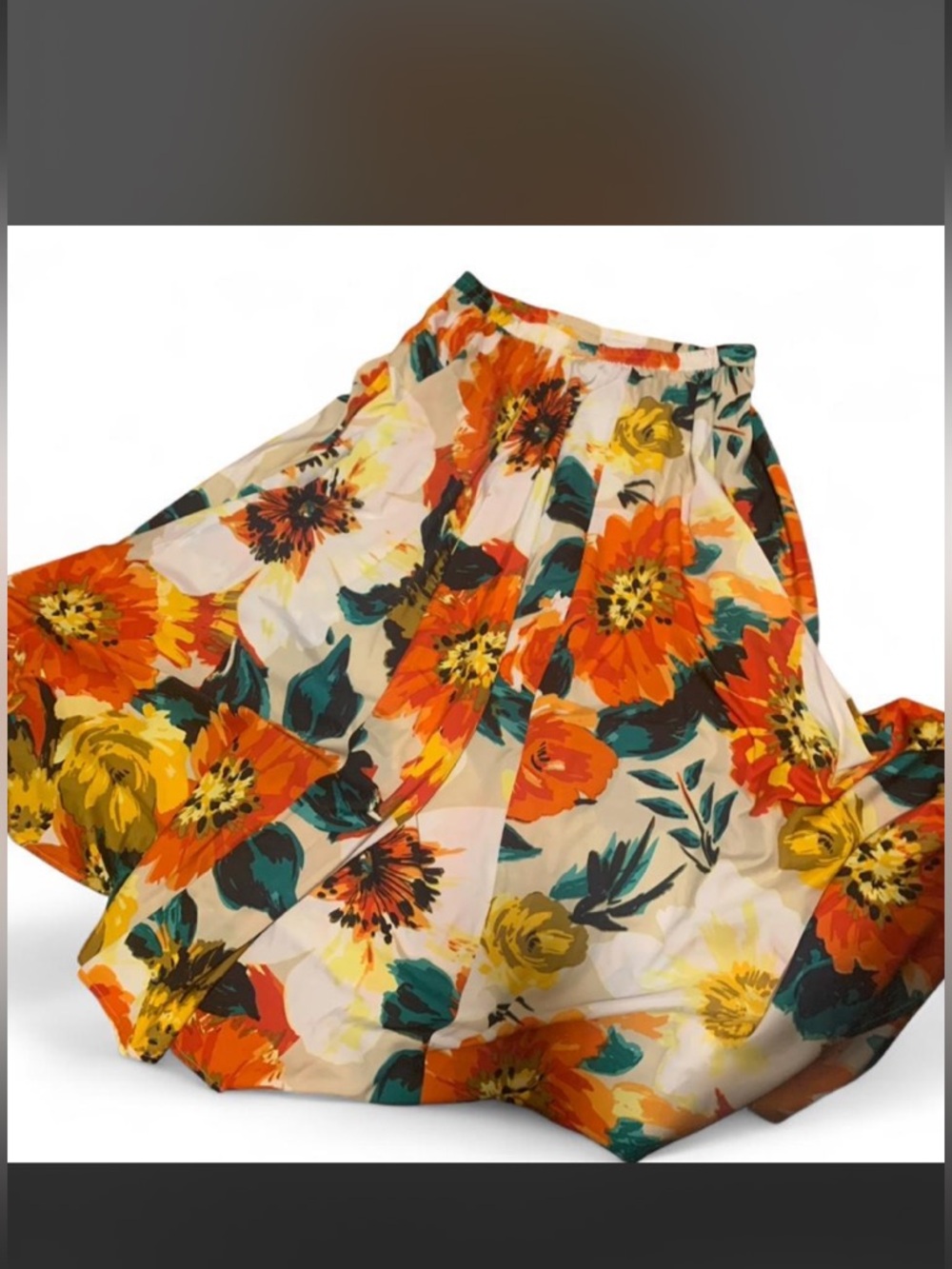 Floral Maxi Skirt with Orange & Teal Bloom - Picture 2 of 2